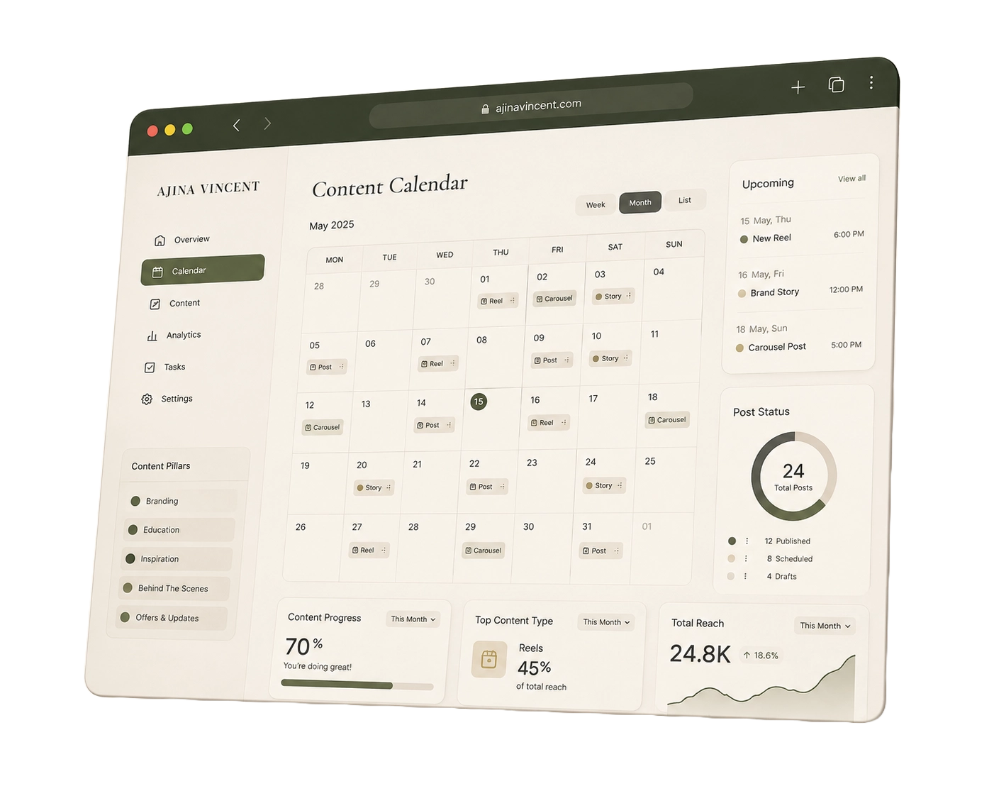 Editorial social media content calendar for social media management services in Trivandrum