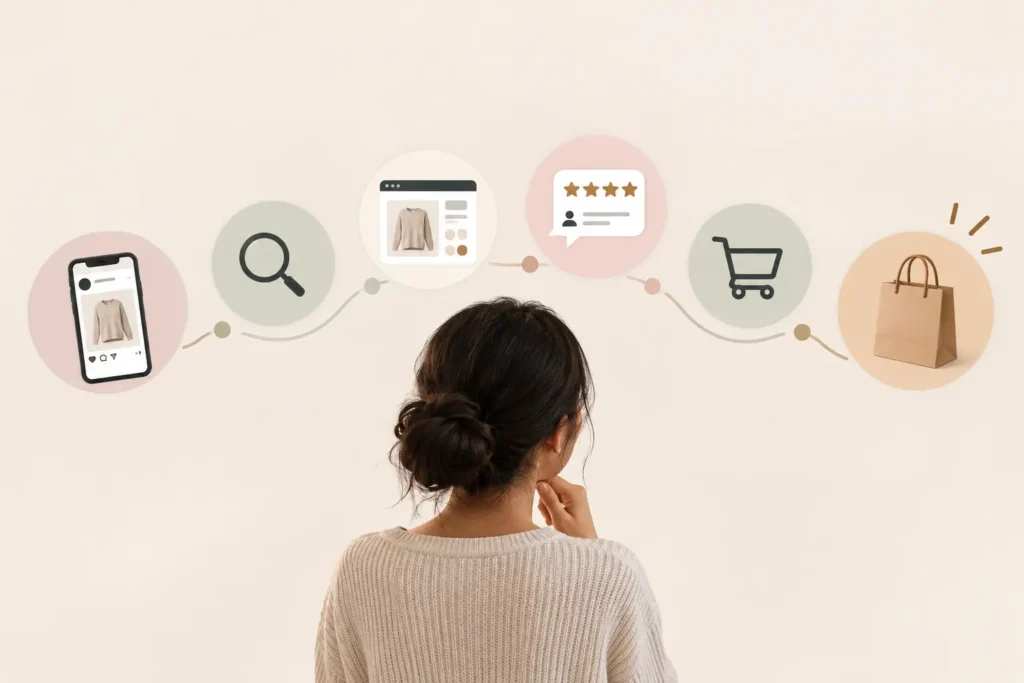 Customer journey from discovering a product to making an online purchase
